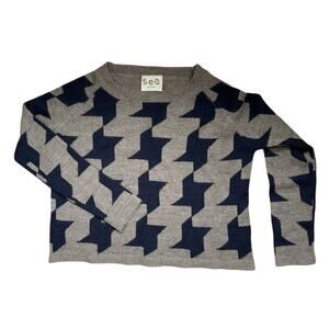 Sea NY Gray and Navy Houndstooth Sweater